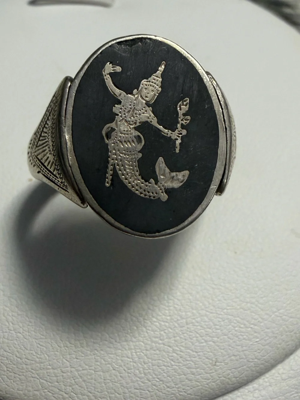 Vintage Thai Nakon Sterling Silver Siam Niello Flip Spinner Ring Size 11.5